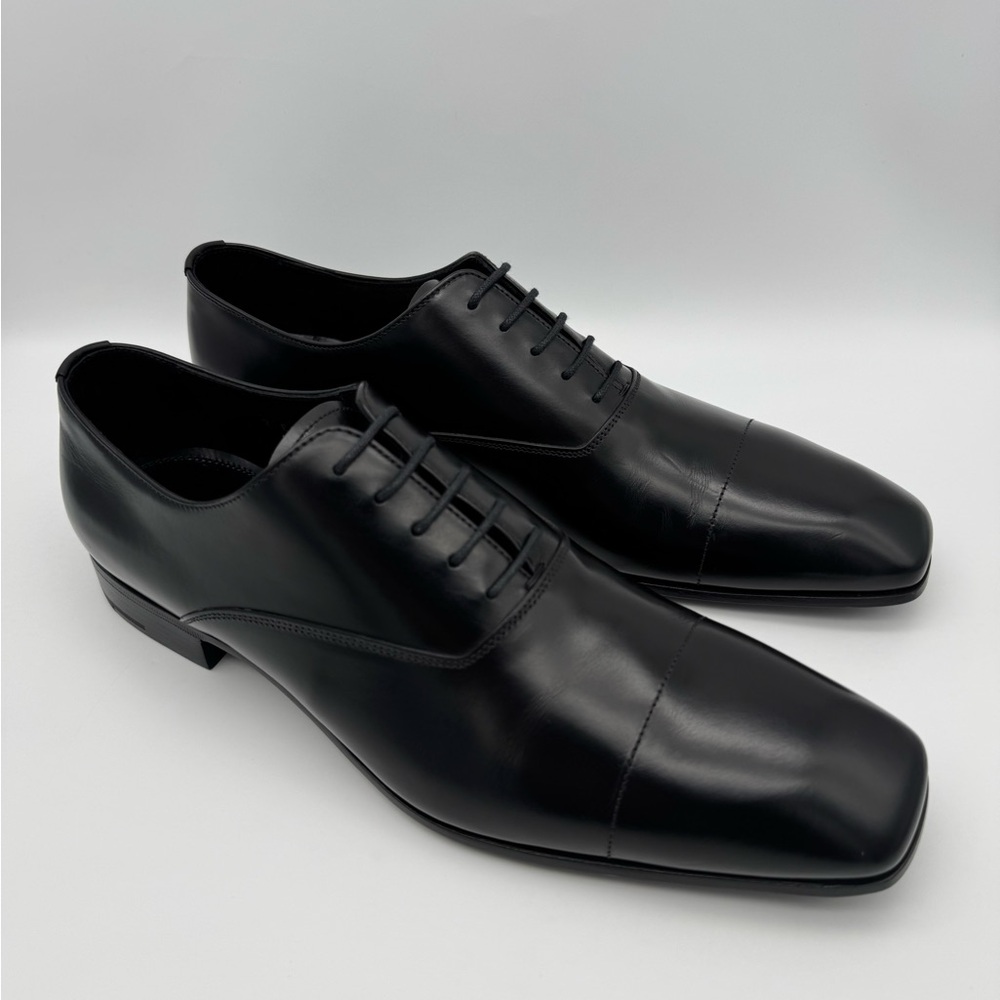 PRADA Black Leather Square Toe Lace Up Shoes UK 8.5 / US 9.5 - Picture 1 of 12